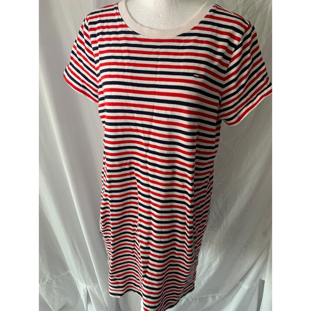 Tommy Hilfiger Denim Striped T-Shirt Dress Red White Blue Side Zip Mens M